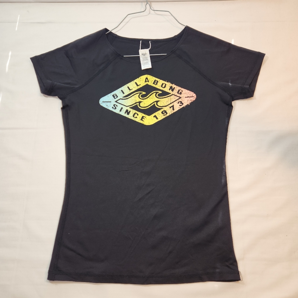 Billabong Navy Tee with Multicolor Wave Graphic